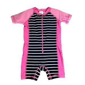 Hanna Andersson Rash Guard Girls 2 80 Blue White Striped‎ Summer Beach Vacation